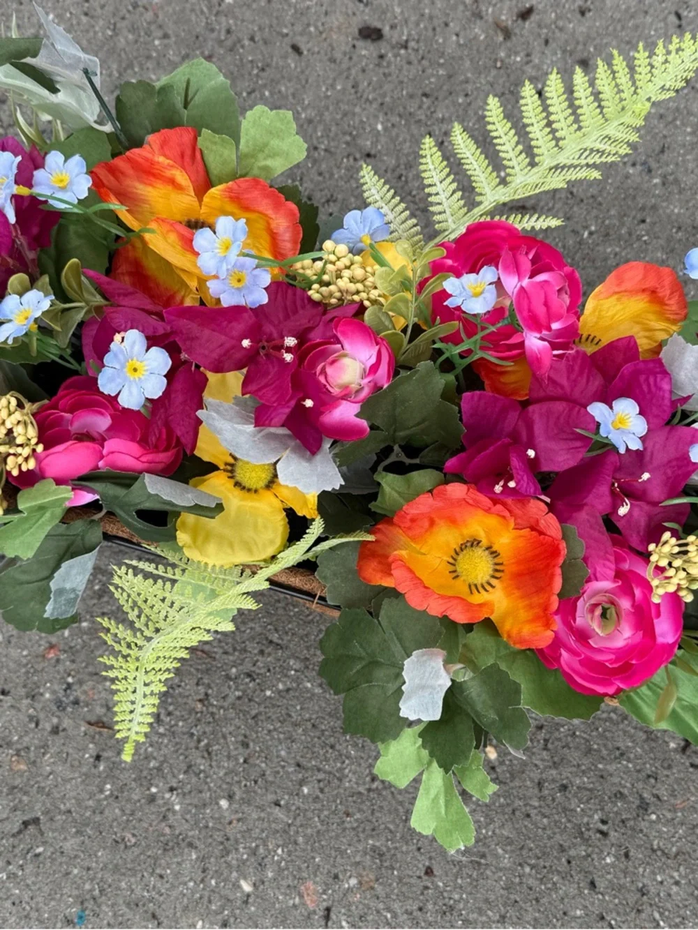 Colorful Fuchsia & Mixed Faux Floral Window Planter